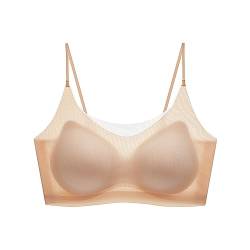 WANWEN Eisseide BH Ultradünner, Nahtloser BH für Damen, Yoga-BH, Kabellose Unterwäsche, Atmungsaktiv (Beige,XL) von WANWEN