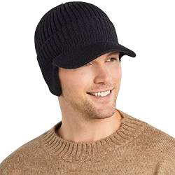 WANYI Gehörschutz Strickmütze Baseballmütze Schirmmütze Herren mit Ohrenklappen Wollmütze Wintermütze Elastisch Verdicken Warm Baseballcap für Herbst und Winter (Einlagig Schwarz) von WANYI