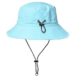 WANYI Unisex Fischerhut Heren Sommer mit Schnur Abnehmbar Sonnenhut Damen Faltbar UV Schutz Sommerhut Anglerhut Wasserdicht Tragbar Bucket Hat Regenhut 55-58cm(Blau) von WANYI