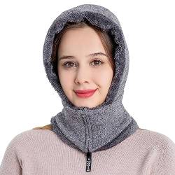 WANYIG 3 in 1 Strickmütze Fliegermütze Winddichte Winter Thermo Gesichtsmaske Sturmhauben Skimaske Damen Nackenwärmer Schlauchschal(08 Grau) von WANYIG