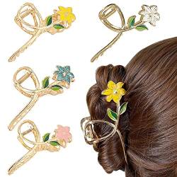 WANYIG 4 Stück Blumen Metall Haarspange Damen Große Haarklammer Haarkrallen Clips Frauen Mädchen für Dickes/Dünnes Haar (Blume #1) von WANYIG