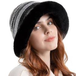 WANYIG Damen Wintermütze mit Ohrenklappen Warme Plüsch Kopfbedeckung Damen Winter Weiche Mütze Damen Winddicht Beanie Mütze Outdoor für Herbst und Winter 56-58cm (31 Schwarz) von WANYIG