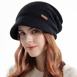 WANYIG Slouchy Beanie Mütze Winter Strickmützen Slouch Beanie Mütze Winter Hüte für Damen Herren Unisex mit Innenfutter Wolle(Schwarz) von WANYIG