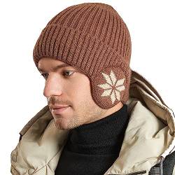 WANYIG Unisex Wintermütze Strickmütze Beanie Winter Mütze Warme Plain Hat mit 9cm Ohrenklappen für Damen und Herren(Khaki) von WANYIG