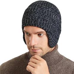 WANYIG Unisex Wintermütze Strickmütze Beanie Winter Mütze Warme Plain Hat mit 9cm Ohrenklappen für Damen und Herren(Schwarz Grau) von WANYIG