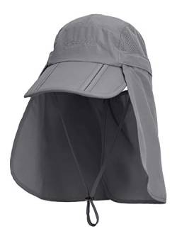 Kinder Jungen Mädchen Safari Cap mit extra langem Nackenschutz Anti UV Abklappbar Baseball Mütze für Camping Outdoor - 50-54 Dunkelgrau von WANYING