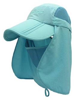 Kinder Jungen Mädchen Safari Cap mit extra langem Nackenschutz Anti UV Abklappbar Baseball Mütze für Camping Outdoor - 50-54 Hellblau von WANYING