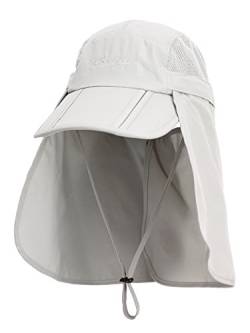 Unisex Safari Cap mit extra langem Nackenschutz Anti UV Abklappbar Baseball Mütze für Camping Outdoor - 56-60 Hellgrau von WANYING
