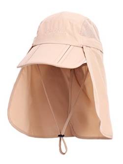Unisex Safari Cap mit extra langem Nackenschutz Anti UV Abklappbar Baseball Mütze für Camping Outdoor - 56-60 Khkai von WANYING