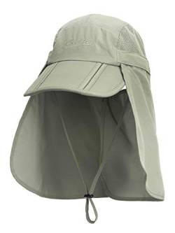 Unisex Safari Cap mit extra langem Nackenschutz Anti UV Abklappbar Baseball Mütze für Camping Outdoor - 56-60 Olive Grün von WANYING