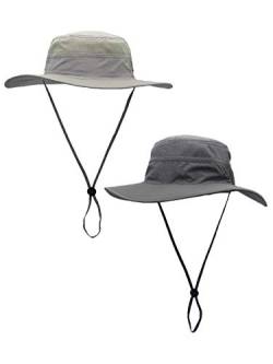 WANYING 2 Stücke Damen Herren Outdoor Bucket Hut Fischer Hut mit Kinnband Atmungsaktiv Schnelltrocknend Sonnenschutz - Hellgrau & Dunkelgrau von WANYING