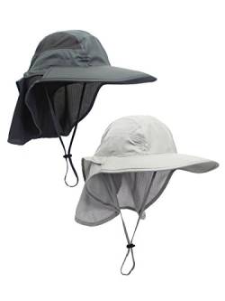 WANYING 2 Stücke Unisex UV Schutz Sonnenhut mit Nackenschutz 12cm Großer Brim Outdoor Aktivitäten - für Kopfumfang 56-62cm Hellgrau & Dunkelgrau von WANYING