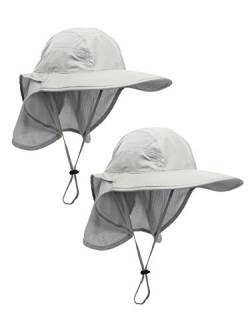 WANYING 2 Stücke Unisex UV Schutz Sonnenhut mit Nackenschutz 12cm Großer Brim Outdoor Aktivitäten - für Kopfumfang 56-62cm Hellgrau von WANYING