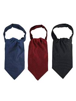 WANYING 3 Krawattenschals Ascotkrawatten für Herren Schal Cravat Ties Einfach Schick für Gentleman - 3 in 1 Gepunktet Schwarz Dunkelblau Bordeaux von WANYING