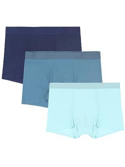 WANYING 3 Stücke Herren Midrise Ice Silk Retroshorts Trunks Unterwäsche Nahtlos Super Dünn Atmungsaktiv Basic - Dunkelblau & Brilliantblau & Hellblau M von WANYING