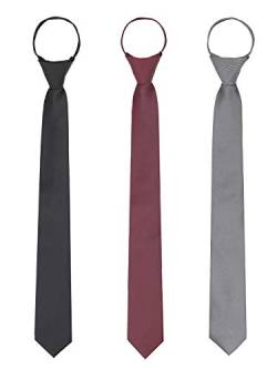 WANYING 3 × Herren Reißverschluss Krawatten 6cm Schmale Vorgebundene Krawatten Casual Business Länge 48cm - Schwarz & Bordeaux & Dunkelgrau von WANYING