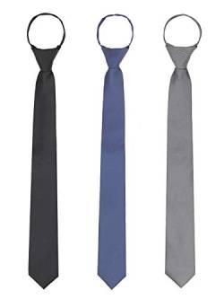 WANYING 3 × Herren Reißverschluss Krawatten 6cm Schmale Vorgebundene Krawatten Casual Business Länge 48cm - Schwarz & Dunkelblau & Dunkelgrau von WANYING