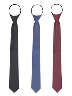 WANYING 3 × Herren Reißverschluss Krawatten 6cm Schmale Vorgebundene Krawatten Casual Business Länge 54cm - Schwarz & Dunkelblau & Bordeaux von WANYING