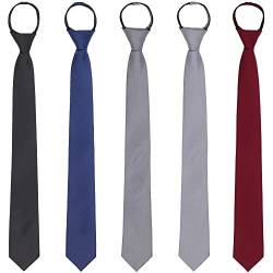 WANYING 5 × Reißverschluss Krawatte 6cm Vorgebunden Schmalen Krawatte für Herren Narrow Necktie Länge 48cm - Einfarbig von WANYING