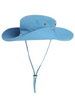 WANYING Damen Herren Outdoor Sonnenschutz Bucket Hut Fischerhut Baumwolle Two Way to Wear für Kopfumfang 55-62 cm Einfarbig Jeans Blau von WANYING