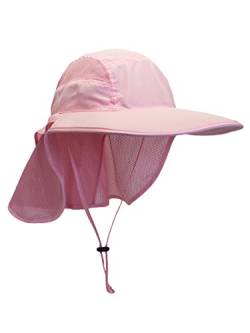 WANYING Damen UV Schutz Sonnenhut mit Nackenschutz 12cm Großer Brim Outdoor Aktivitäten - für Kopfumfang 56-62cm Pink von WANYING