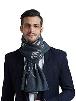 WANYING Herbst Winter 10% Wolle Herrenschal Gestrickter Schal Strickschal Wolleschal für Herren Mode Schick Casual Business - Musik Notiz Muster Anthrazit & Dunkelbeige von WANYING