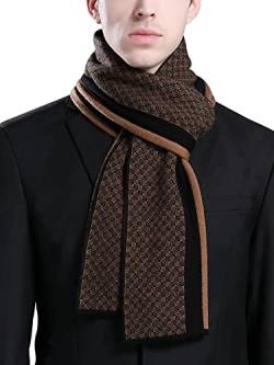 WANYING Herbst Winter 6% Wolle Herrenschal Gestrickter Schal Strickschal Wolleschal für Herren Mode Schick Casual Business - Klein Kariert Schwarz & Braun von WANYING