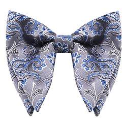 WANYING Herren 4 1/4" Oversized Fliegen bzw. Schleife Große Fliegen Jumbo Butterfly Bowtie Bereits Gebunden mit Hakenverschluß - Jacquard Paisley Brilliantblau Grau von WANYING