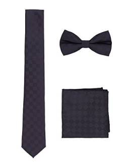 WANYING Herren 6cm Schmale Krawatte & Fliege & Einstecktuch 3 in 1 Sets Einfach Schick Classic Modern - Schwarz Kariert von WANYING