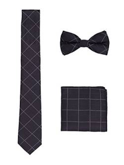 WANYING Herren 6cm Schmale Krawatte & Fliege & Einstecktuch 3 in 1 Sets Einfach Schick Classic Modern - Schwarz Weiß Kariert von WANYING