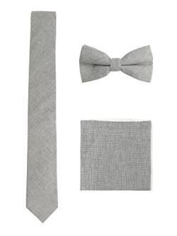 WANYING Herren Baumwolle 6cm Schmale Krawatte & Gebundene Fliege & Einstecktuch 3 in 1 Sets Trendmode Casual - Grau von WANYING