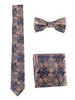 WANYING Herren Klassische 6 * 12cm Fliege & 6cm Schmale Krawatte & 22 * 22 cm Einstecktuch 3 in 1 Sets - Paisley von WANYING
