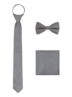 WANYING Herren Schmale Reißverschluss Krawatte 6 * 48cm & Vorgebundene Fliegen & Einstecktuch 3 in 1 Sets Security Sicherheits Krawatte Casual Business - Dunkelgrau von WANYING