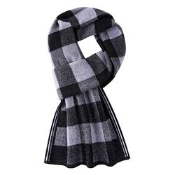 WANYING Herren Wolleschal mit Kaschmiranteil 8% Wolleanteil 92% Herrenschal Kaschmirschal Strickschal Gestrickter Schal Super Warm Weich Casual Business - Kariert Schwarz & Grau von WANYING