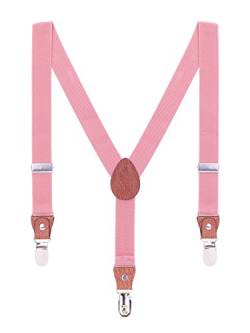 WANYING Kinder Kleinkind Jungen Mädchen Hosenträger für 3-8 Jahre alt Elastische Y Form 3 Clips Hosenträger - Einfarbig Pink von WANYING