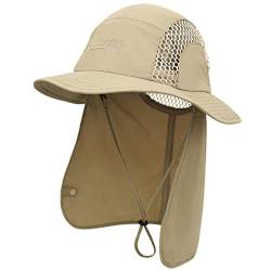 WANYING Unisex Safari Cap mit extra langem Nackenschutz Buschhut Sonnenhut Legionärskappe UPF 50+ UV-Schutz Atmungsaktiv für Camping Outdoor - 56-60 Khaki von WANYING