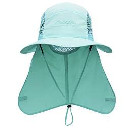 WANYING Unisex Safari Cap mit extra langem Nackenschutz Buschhut Sonnenhut Legionärskappe UPF 50+ UV-Schutz Atmungsaktiv für Camping Outdoor - 56-60 Türkis von WANYING