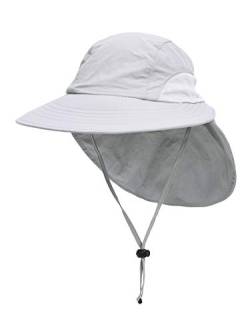 WANYING Unisex Sonnenhut Breit Krempe mit Klappe Nackenschutz UV 50+ Outdoor Eimer Hut für Baseball, Fishing, Hiking, Strand, Gartenarbeit Sommerhut Hellgrau von WANYING