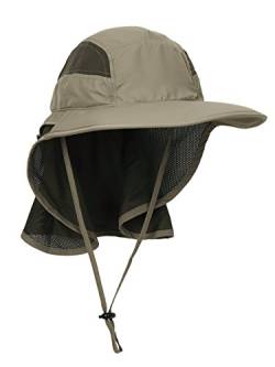 WANYING Unisex UV Schutz Sonnenhut mit Nackenschutz 12cm Großer Brim Outdoor Aktivitäten - für Kopfumfang 56-62cm Upgrade Stoffe Olive-Grün von WANYING