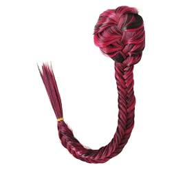 Bun Haarteile 20 Zoll Fishbone Braid Pferdeschwanz Haarknoten Extensions Synthetische Kordelzug Pferdeschwanz Clip In Haarverlängerung Pferdeschwanz Naturschwarz Brötchen-Haarteil (Color : Burg) von WAOCEO