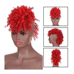 Bun Haarteile Afro High Puff Hair Bun Pferdeschwanz-Verlängerungen mit Pony, synthetische, kurze, verworrene, lockige Mohawk-Haarteile, Clip-in-Haarverlängerungen for schwarze Frauen Brötchen-Haarteil von WAOCEO