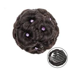 Bun Haarteile Synthetischer Haarknoten Eleganter geflochtener Chignon-Clip im Haarknoten for Frauen, Hochsteckfrisur, Haarteil mit Strass for Hochzeitsfeier Brötchen-Haarteil (Color : Brown black, S von WAOCEO