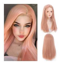 Damen Perücken Orange Pink Perücken for Mädchen Frauen lange gerade Perücke Mittelscheitel Perücken natürlich aussehende hitzebeständige synthetische Perücke for tägliche Party Cosplay Beauty Ladiesha von WAOCEO