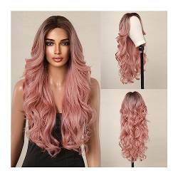 Haarteile Haaransatz Spitze Langes Lockiges Haar Perücken Braun Rosa Synthetische Perücke for Frauen Körperwelle Spitze Haar Rosa Cosplay Perücke Hitzebeständig Perücken von WAOCEO