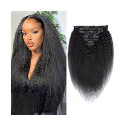 Haarverlängerungen Afro Kinky Straight Hair Clip in Echthaarverlängerungen 8 Stück/Set Dickes Remy-Haar Naturschwarz 10-26 Zoll Clip in brasilianischen Haar-Haarteilen Clip in Haarextension (Size : 1 von WAOCEO
