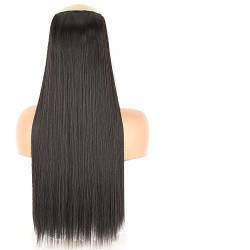 Haarverlängerungen Dickes, langes, glattes, synthetisches, langes, glattes 5-Clip-in-Haarteil, 55/80 cm, hitzebeständig, einteiliges Kunsthaarteil for Frauen, natürliches Schwarzbraun Clip in Haarexte von WAOCEO