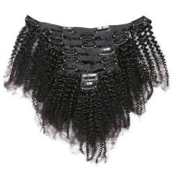 Haarverlängerungen Kinky Curly 3B 3C Echthaar-Clip-in-Extensions for schwarze Frauen, Clip-in-Echthaarverlängerungen, natürliche schwarze Farbe, brasilianische Haarverlängerung, 10 Stück/Set Haarstück von WAOCEO
