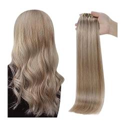 Haarverlängerungen Nahtlose Clip-in-Haarverlängerungen aus echtem Echthaar, 8 Stück, 100 g reines blondes Haar, Echthaarverlängerungen for Clip-in, nahtlos, unsichtbar, PU-Tressen, Remy-Haar Haarstück von WAOCEO