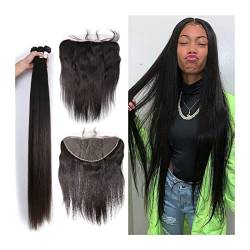 Human Hair Bundles 8-30 zoll Gerade Haarbündel mit Spitzenverschluss Brasilianische menschliche Haarwebart 3/4 Bündel Bündel Jungfrau Menschliches Haar Webart und 13x4 Spitze Frontal Remy human hair w von WAOCEO