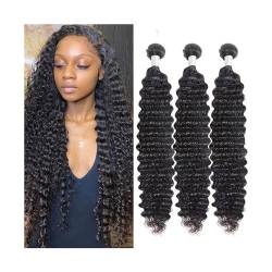 Human Hair Bundles Deep Wave Bundles Unverarbeitete indische Echthaarverlängerung, natürliche Farbe, 8–40 Zoll, Doppelschuss, lockiges Remy-Haargewebe for Frauen human hair weave (Size : 14inches 1pc von WAOCEO